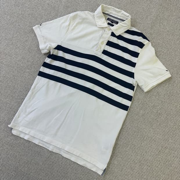 L 타미힐피거 스트라이프 패턴 카라티 0415D