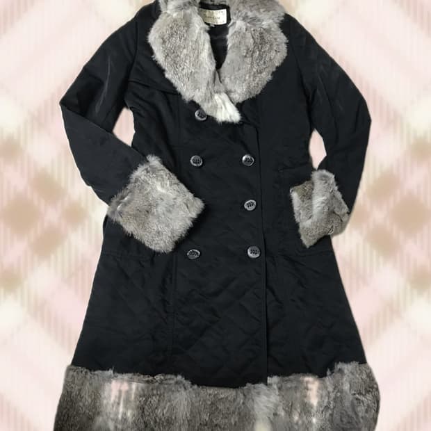 블랙 퀄팅 퍼 코트 라떼 히메 오네 갸루 펑크 와투케 고스로리 빈티지