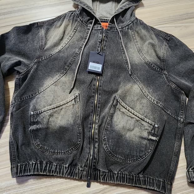 디미트리블랙워시슬래쉬데님후드자켓점퍼