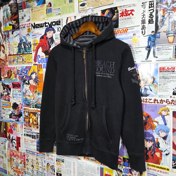JPN 비치사운드 레터링 자수 슬림핏 후드집업