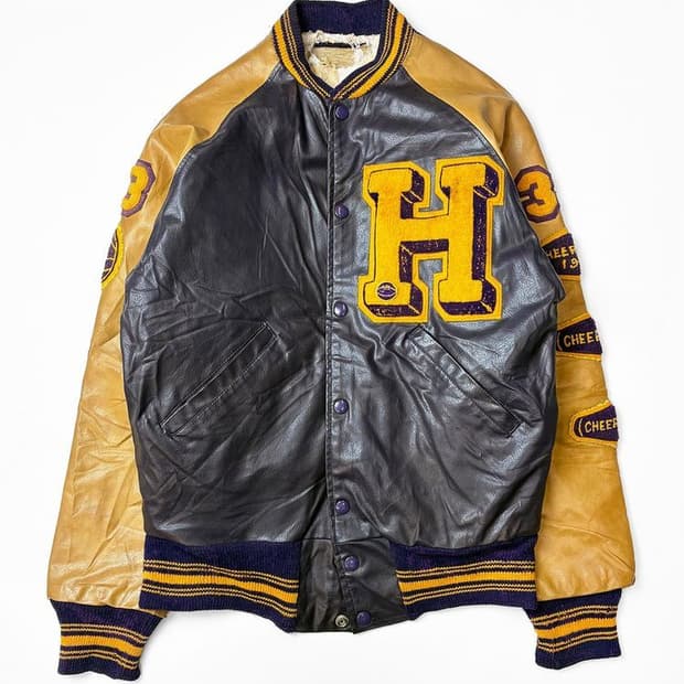 American Vintage 90s USA 가죽배색바시티자켓PN4930