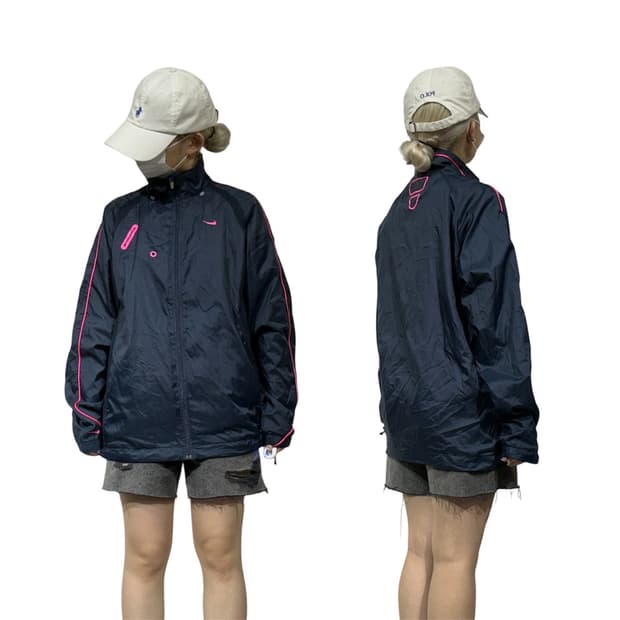 나이키 네이비 핑크 사이드 라인 로고 바람막이 트랙 자켓 M