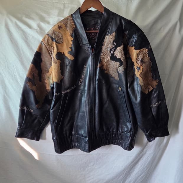 월드맵 패치 양가죽 레더 자켓 105