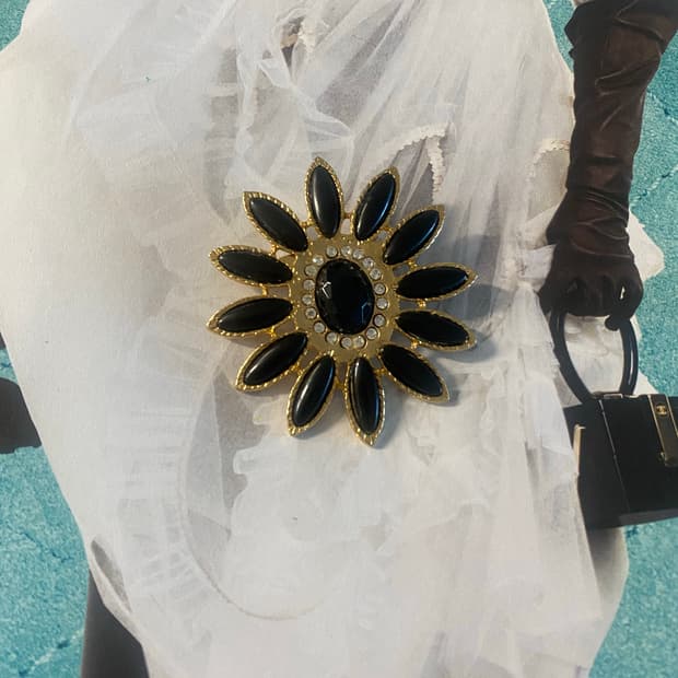 메탈 블랙 플라워 빈티지 브로치 일본 y2k 악세사리 