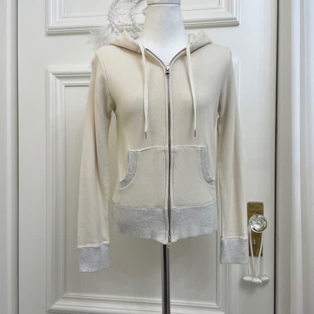 ivory melange point basic hoodie-zip