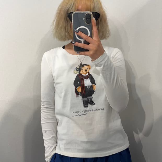 XL 폴로 랄프 로렌 폴로 베어 긴팔 티셔츠 화이트