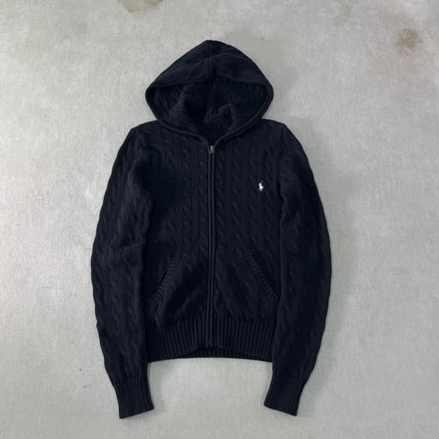 W 95 폴로랄프로렌 꽈배기 코튼 니트 후드집업