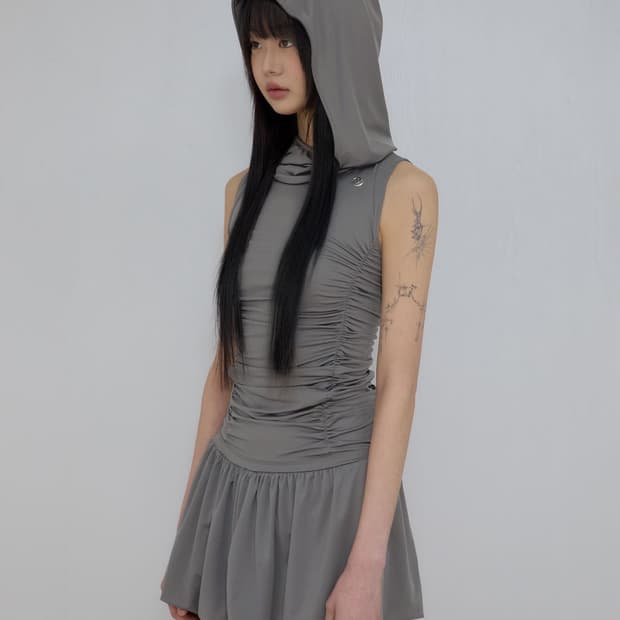 플레어업 Hooded High Neck Dress Gray