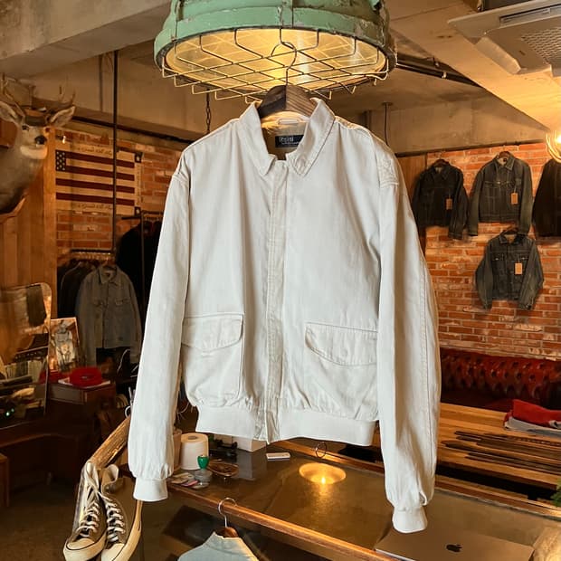 80s USA 빈티지 폴로 랄프로렌 화이트 코튼 A-2 자켓