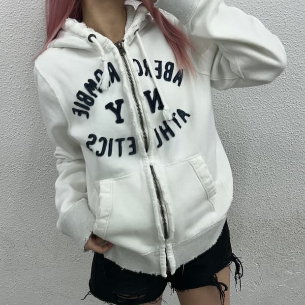 아베크롬비 네이비 센터로고 화이트 후드집업 XL
