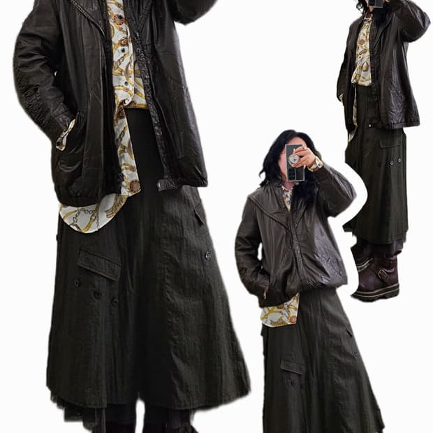 C&A 80's 하이넥 요크 딥브라운 집업 레더자켓