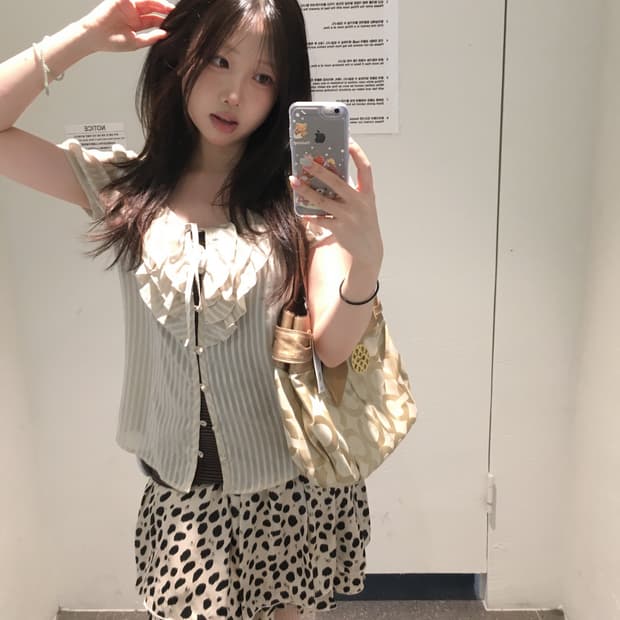 빈티지 베이지 세미 갸루 코디세트
