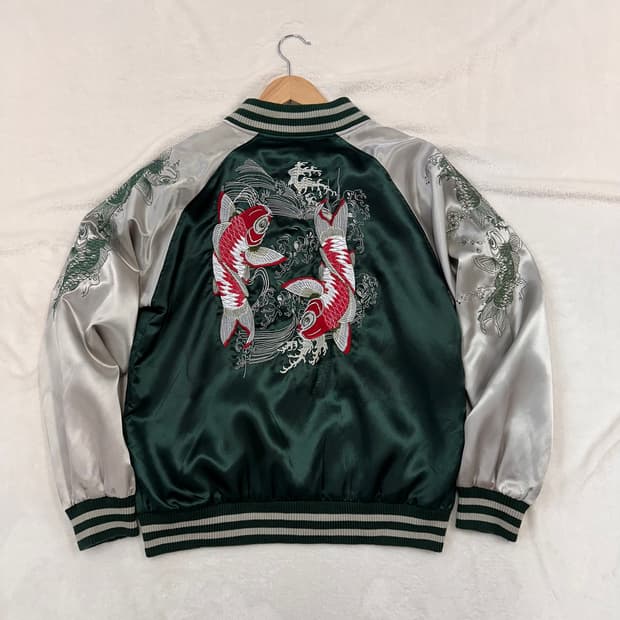 (L)JPN 비단잉어 고퀄 자수 스카잔 딥그린