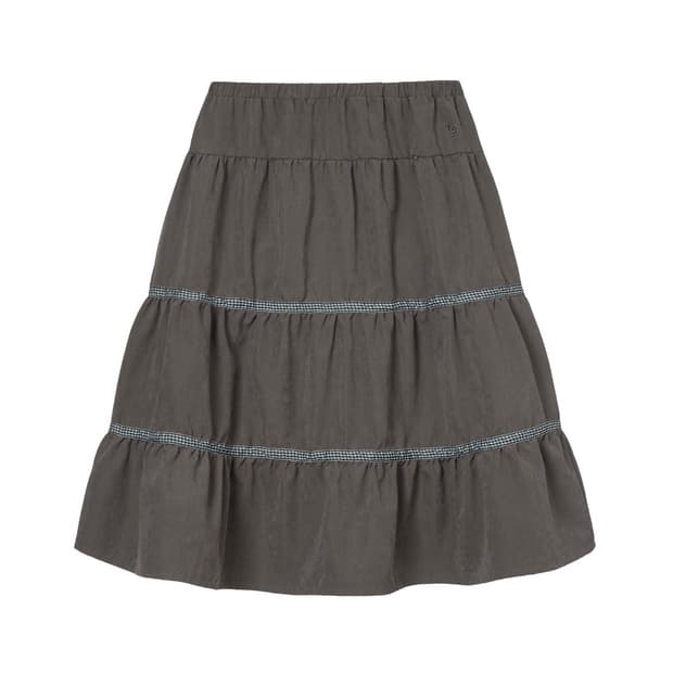 aeae - check midi tiered skirt (brown)