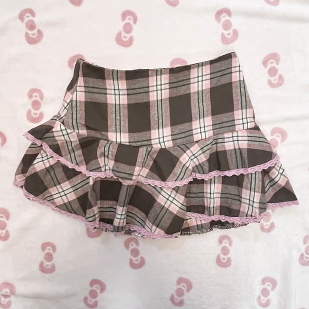 갸루 초코핑크  체크 스커트