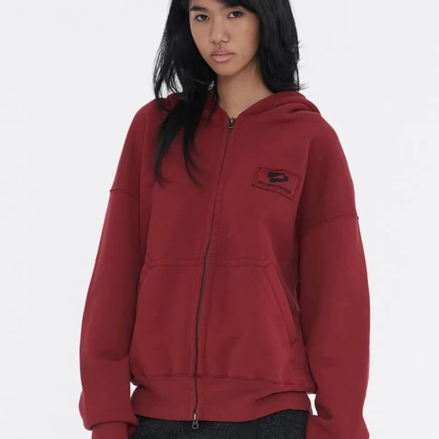 웰빙익스프레스 후드집업 Logo Patch Zip Up Burgundy