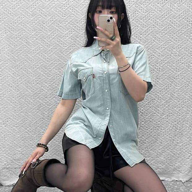 리바이스 빈티지 레트로 컨트리 웨스턴 데님셔츠 M C12424