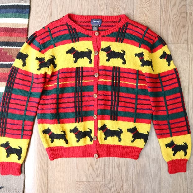 우루과이산 울100% 나무단추 빈티지 가디건

