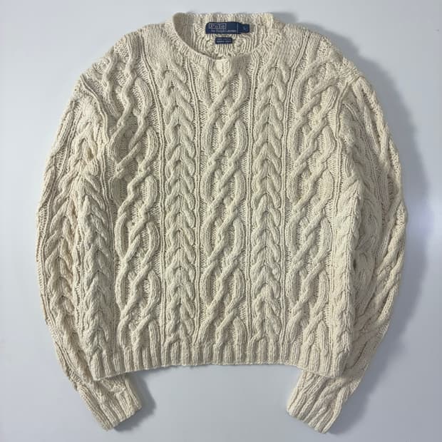 Polo 폴로 랄프로렌 아이보리 코튼 핸드메이드 피셔맨 스웨터-#원윜구매
