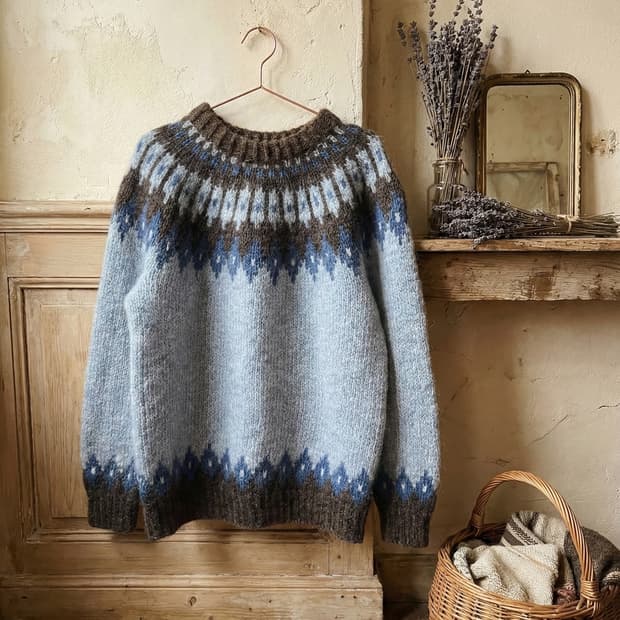 스카이블루 울 노르딕스웨터