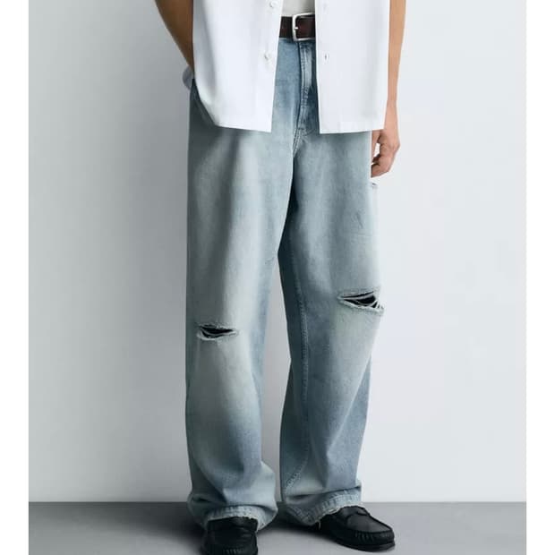 ZARA 데미지 배기 데님 46 새상품