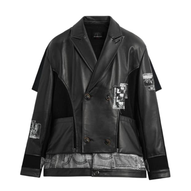 자라 앤더슨벨 컴바인드 니트 앤 레더 자켓 블랙