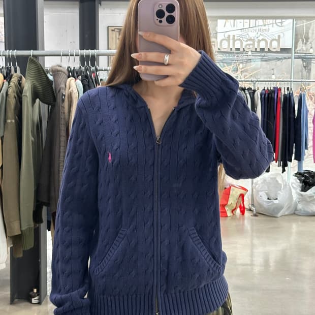 폴로랄프로렌 꽈배기 투웨이 니트후드집업