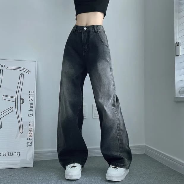 사이드 블러 워싱 와이드 데님 팬츠