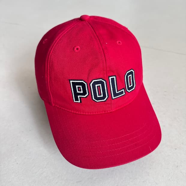 90s 폴로 랄프로렌 레드 POLO 레터링 볼캡