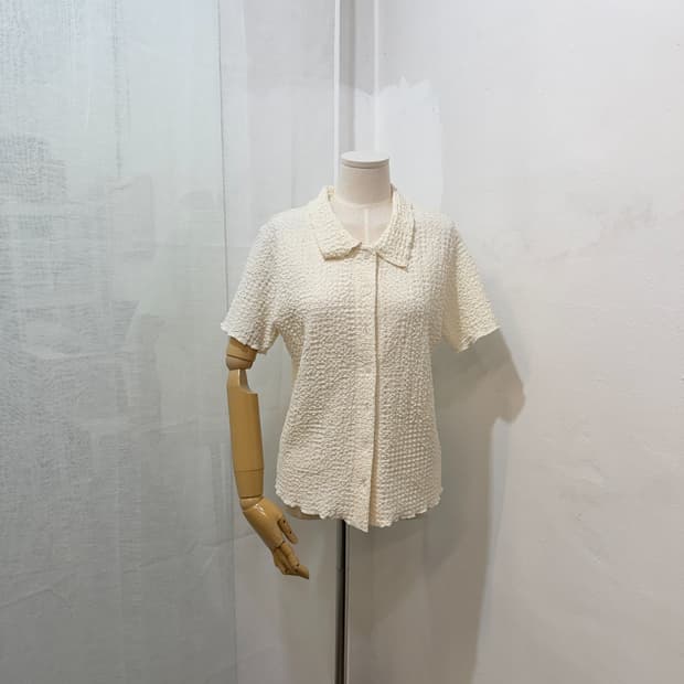 링클 아이보리 반팔가디건 반팔블라우스 5040