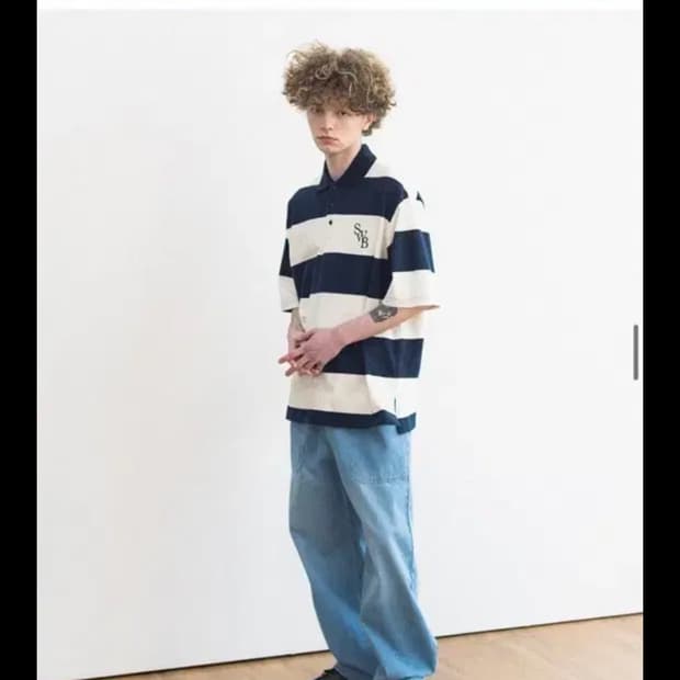 OVERSIZED PIQUE T SHIRTS NAVY STRIPE