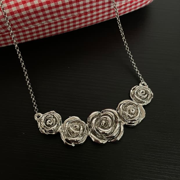 빈티지 페어리 갸루 실버 장미 목걸이