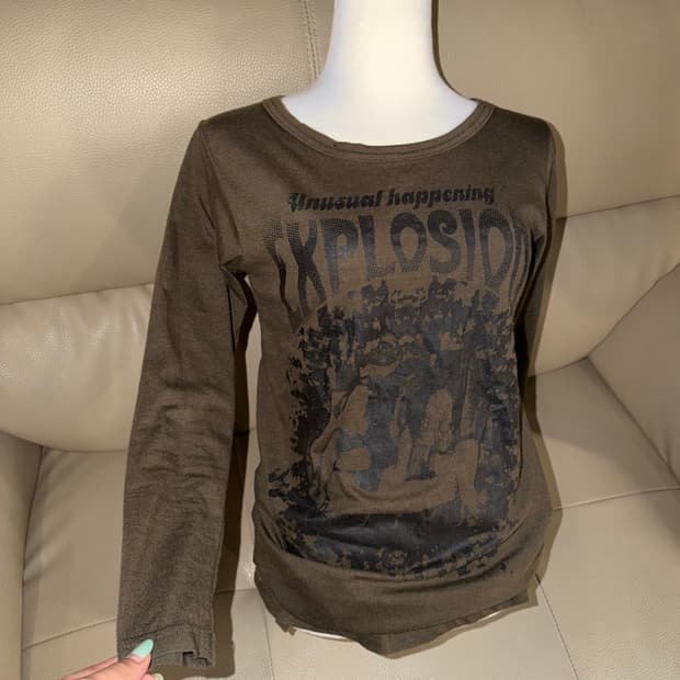 khaki brown printing detail top