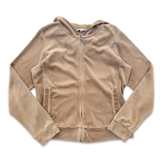 빈티지 크림 벨벳 후드집업
