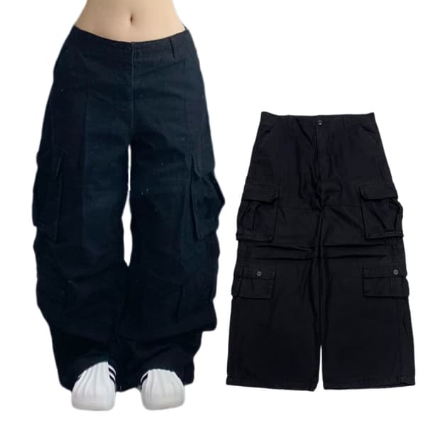 멀티포켓 Y2K 탄창 와이드 빈티지 블랙 카고팬츠