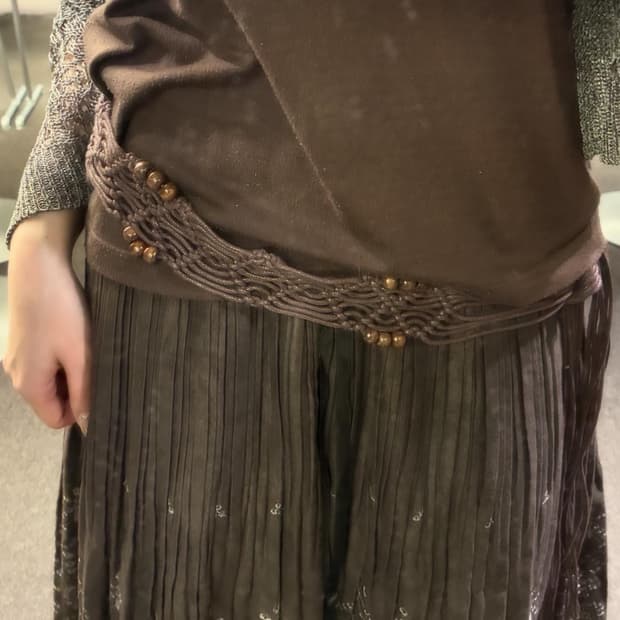 Japanese vintage 여성 비즈 디테일 보헤미안 갈색 벨트