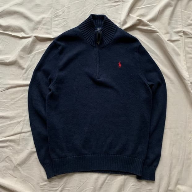 폴로 랄프로렌 신형택 포니로고 네이비 반집업 니트