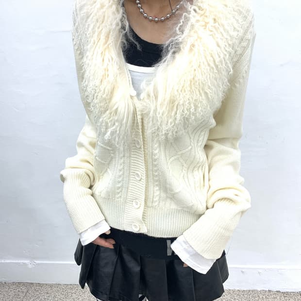 Ivory fur knit cardigan  
