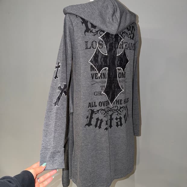 M•K•R lace cross drape hood cardigan