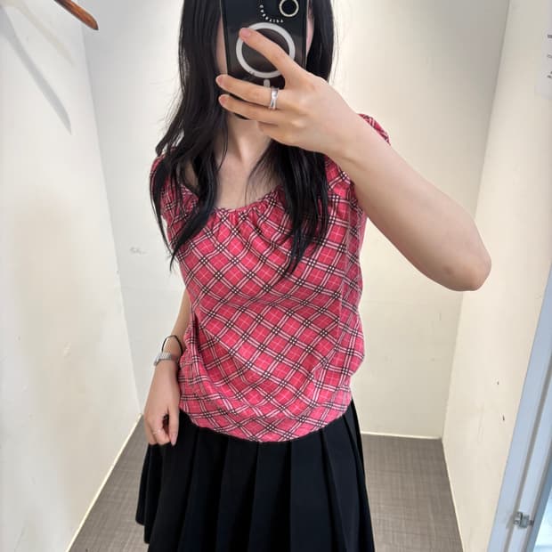 버버리 블루라벨 체크 반팔 티셔츠