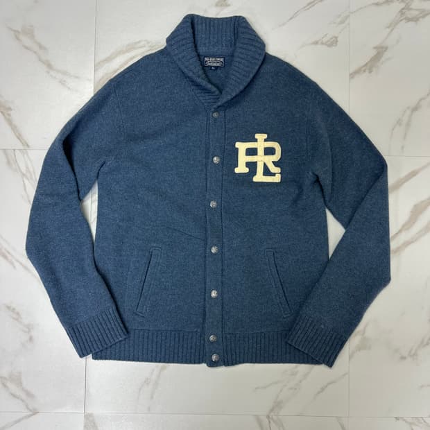 (XL)폴로 폴로진스 R패치 레터맨 숄카라 가디건 딥블루