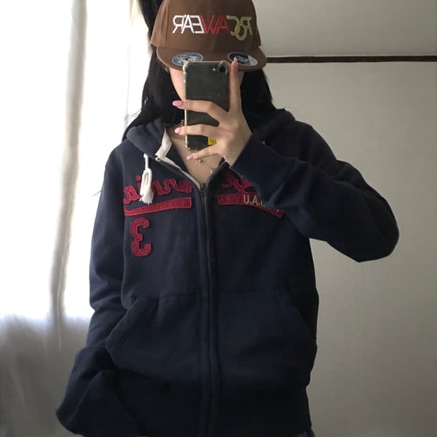 후아유 네이비 후드집업