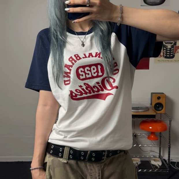디키즈 00s 레글런 배색 화이트 반팔 티셔츠