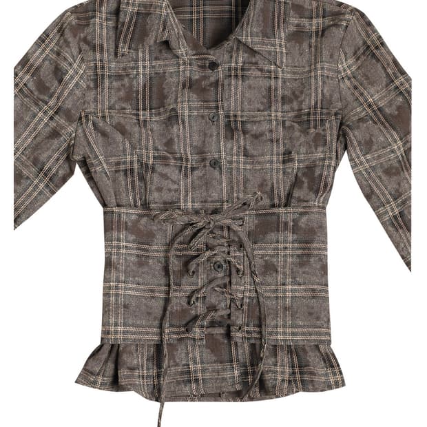달링유어배드 체크 코르셋 셔츠 빈티지 브라운 