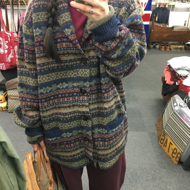 빈티지 헤비 니트 가디건