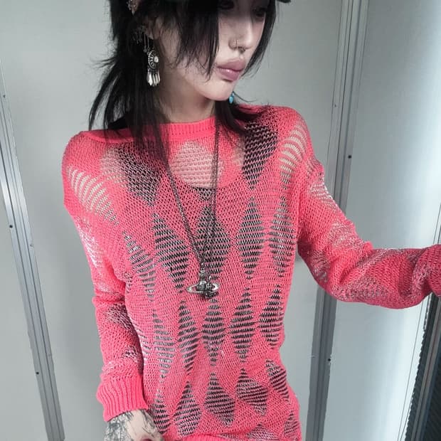 argyle pattern mesh knitwear