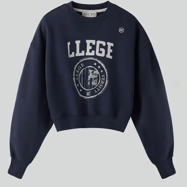 RECTO 렉토 LLEGE 유니섹스 크롭 맨투맨 네이비