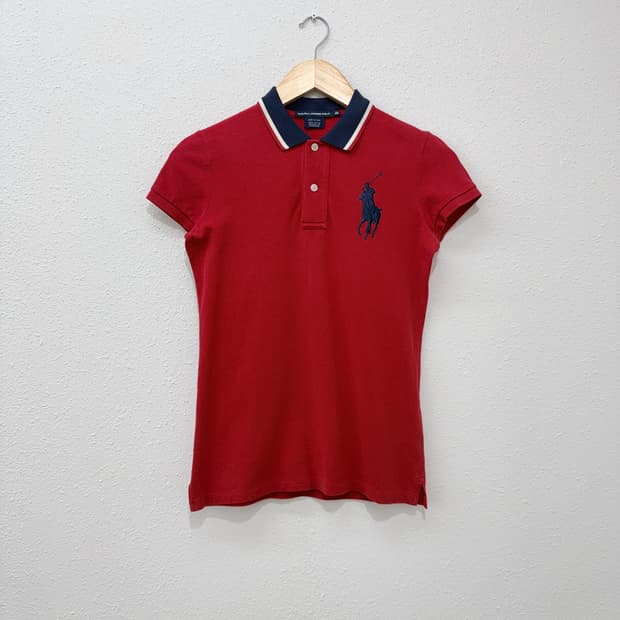 빈티지 Ralph Lauren 레드 패치 슬림 카라 반팔티