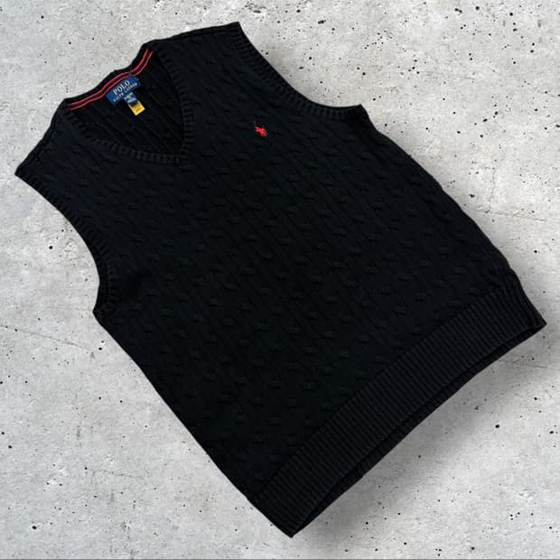 [XL] 22s 폴로 랄프로렌 신형 큐알 케이블 니트 조끼 블랙 B704