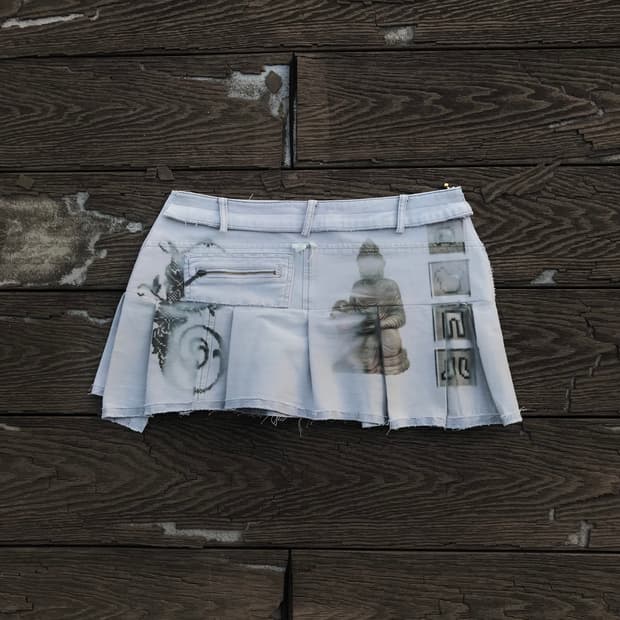 Buddha Pixel Pleated Denim Skirt